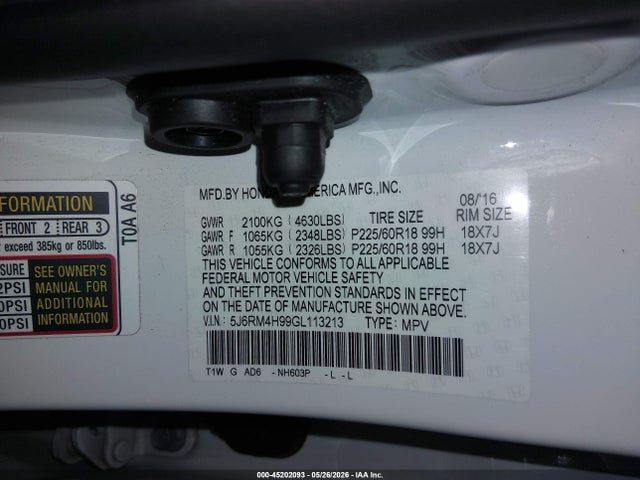 5J6RM4H99GL113213 Honda Cr-v Touring
