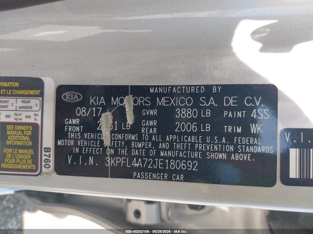 Aukcja sprzedaży 2018 Kia Forte Lx, vin: 3KPFL4A72JE180692, numer aukcji: 45202106
