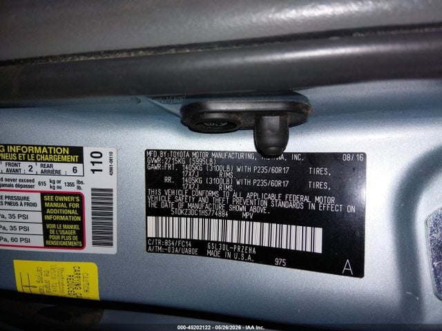 45202122 :رقم المزاد ، 5TDKZ3DC1HS774884 vin ، 2017 Toyota Sienna Le 8 Passenger مزاد بيع