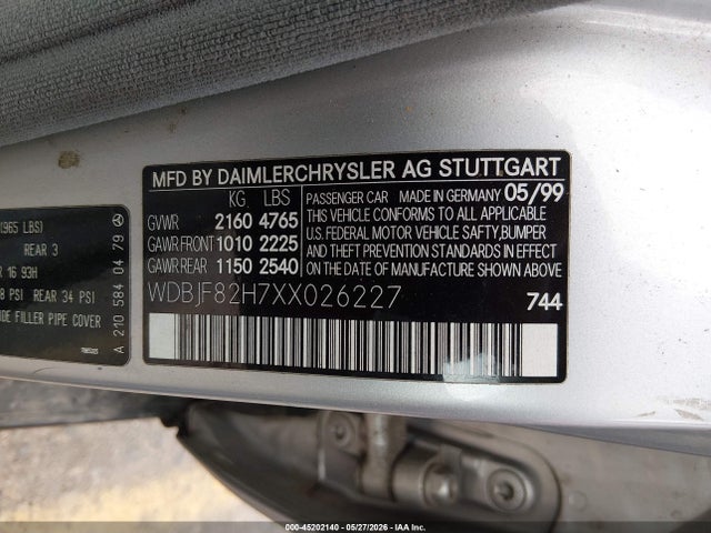 Продаж на аукціоні авто 1999 Mercedes-benz E 320 Awd, vin: WDBJF82H7XX026227, номер лоту: 45202140