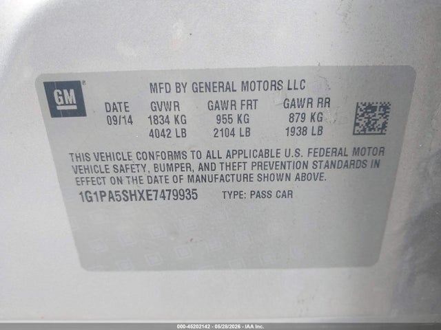 Chevrolet Cruze Ls Auto 2014 1G1PA5SHXE7479935 Image 9