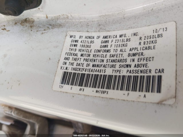 45202149 :رقم المزاد ، 1HGCR2F81EA044815 vin ، 2014 Honda Accord Ex-l مزاد بيع