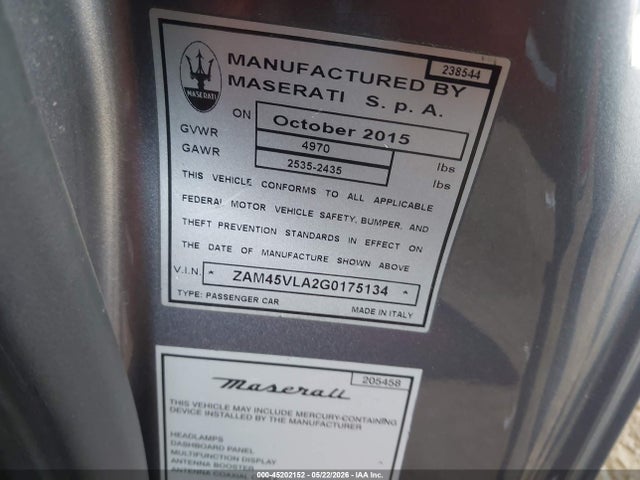 ZAM45VLA2G0175134 Maserati Granturismo Mc/mc Centennial/sport