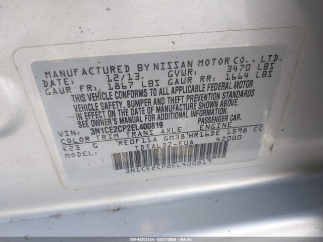 Nissan Versa Note S (sr)/s Plus/sv 2014 3N1CE2CP2EL400819 Image 9