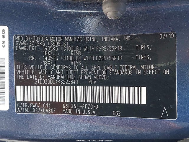 Toyota Sienna Xle 7 Passenger 2019 5TDDZ3DC4KS223641 Image 9