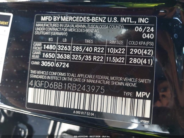 Aukcja sprzedaży 2024 Mercedes-benz Amg Gle 53 Coupe 4matic+, vin: 4JGFD6BB1RB243975, numer aukcji: 45202246