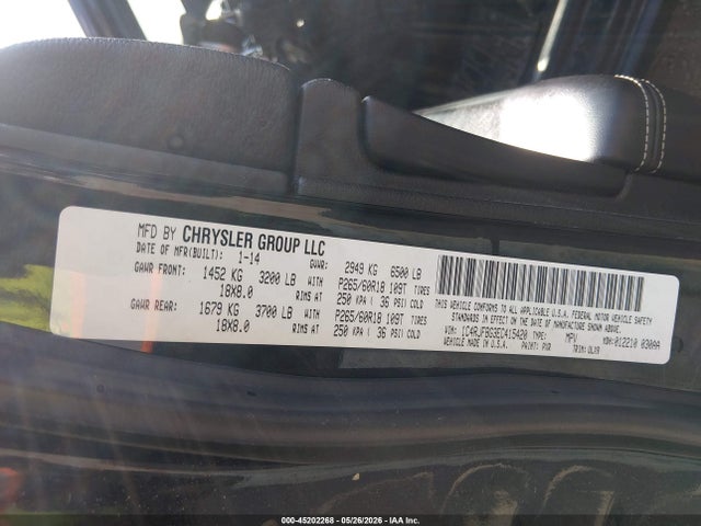Продаж на аукціоні авто 2014 Jeep Grand Cherokee Limited, vin: 1C4RJFBG3EC415420, номер лоту: 45202268