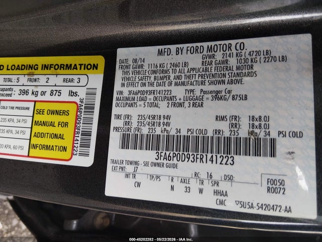 Aukcja sprzedaży 2015 Ford Fusion Titanium, vin: 3FA6P0D93FR141223, numer aukcji: 45202282