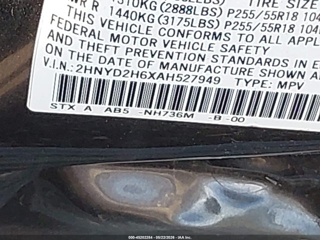 Продаж на аукціоні авто 2010 Acura Mdx Technology Package, vin: 2HNYD2H6XAH527949, номер лоту: 45202284