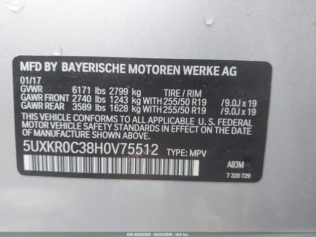 Aukcja sprzedaży 2017 Bmw X5 Xdrive35i, vin: 5UXKR0C38H0V75512, numer aukcji: 45202289