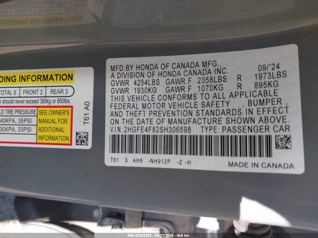 2HGFE4F82SH306598 Honda CIVIC HYBRID