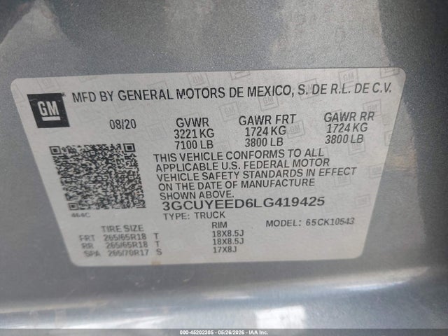 3GCUYEED6LG419425 Chevrolet Silverado 1500 4wd Short Bed Rst