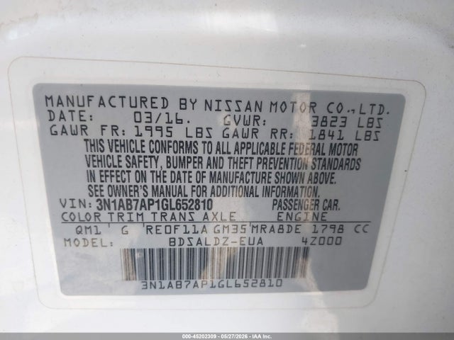 Nissan Sentra Fe+ S/s/sl/sr/sv 2016 3N1AB7AP1GL652810 Image 9