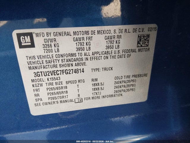 GMC Sierra 1500 Slt 2015 3GTU2VEC7FG274814 Image 9