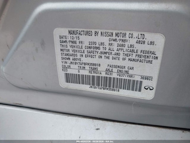 Aukcja sprzedaży 2015 Infiniti Q50, vin: JN1BV7AP8FM358918, numer aukcji: 45202326