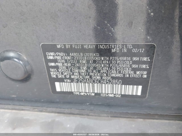 Продаж на аукціоні авто 2012 Subaru Forester 2.5x, vin: JF2SHABC6CH452850, номер лоту: 45202327