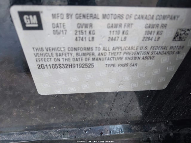 Продаж на аукціоні авто 2017 Chevrolet Impala 1lt, vin: 2G1105S32H9192525, номер лоту: 45202354