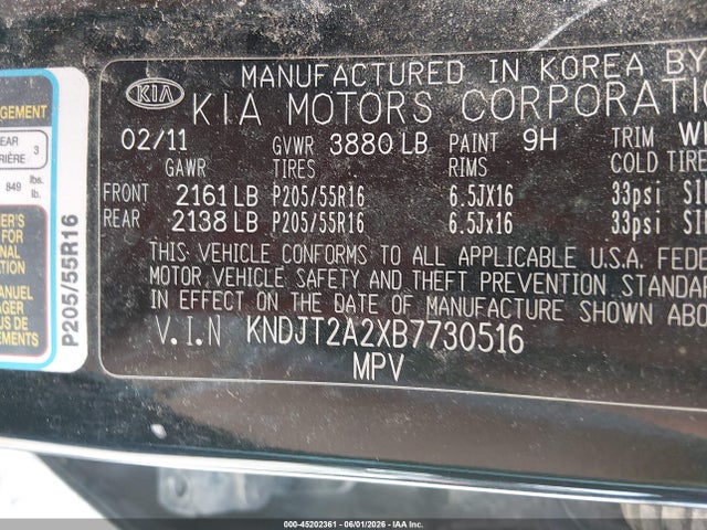 45202361 :رقم المزاد ، KNDJT2A2XB7730516 vin ، 2011 Kia Soul + مزاد بيع