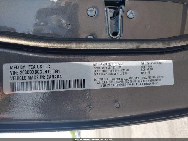 2C3CDXBGXLH190091 Dodge Charger Sxt Rwd