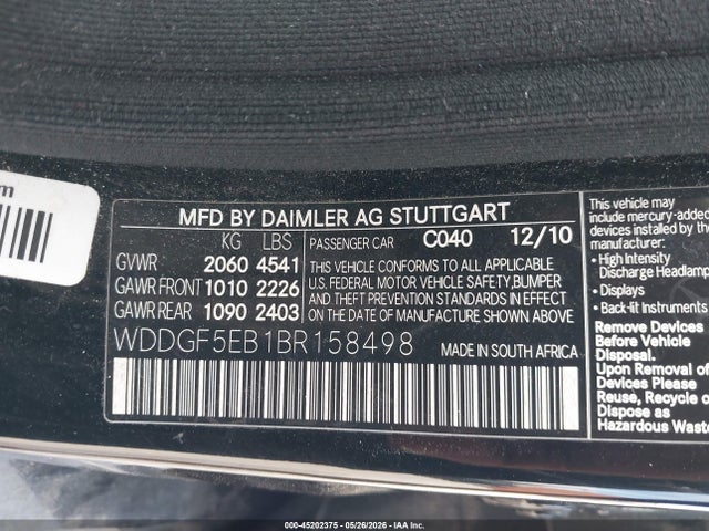 2011 Mercedes-benz C 300 Luxury/sport მანქანა იყიდება აუქციონზე, vin: WDDGF5EB1BR158498, აუქციონის ნომერი: 45202375