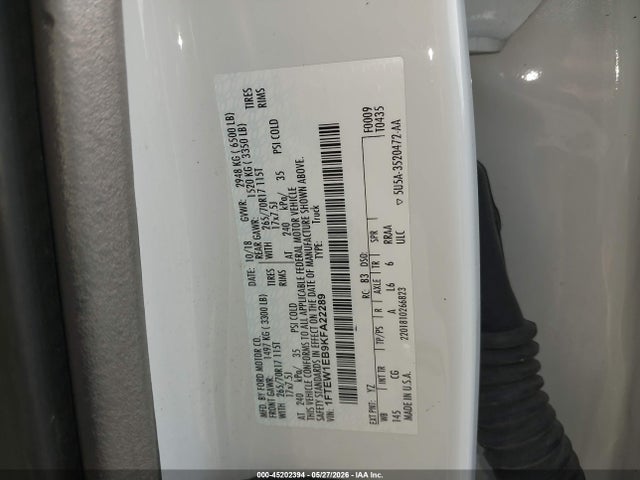 45202394 :رقم المزاد ، 1FTEW1EB9KFA22289 vin ، 2019 Ford F-150 Xl مزاد بيع
