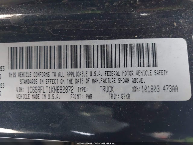 1C6SRFLT1KN692872 RAM 1500 Rebel 4x4 5&#039;7 Box