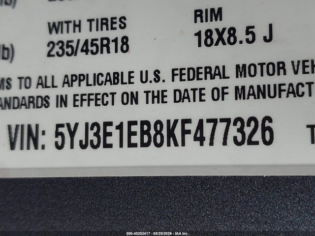 Продажа на аукционе авто 2019 Tesla Model 3 Long Range/performance, vin: 5YJ3E1EB8KF477326, номер лота: 45202417