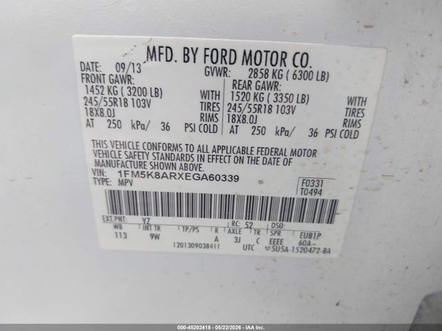 Продажа на аукционе авто 2014 Ford Utility Police Interceptor, vin: 1FM5K8ARXEGA60339, номер лота: 45202418
