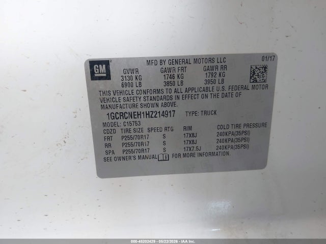 Chevrolet Silverado 1500 Wt 2017 1GCRCNEH1HZ214917 Image 9