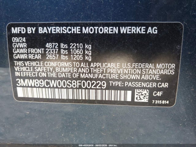 Продажа на аукционе авто 2025 Bmw 330i Xdrive, vin: 3MW89CW00S8F00229, номер лота: 45202430