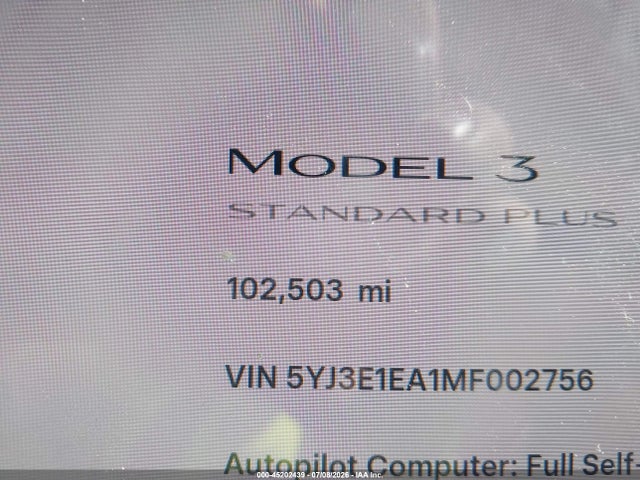 Tesla Model 3 Standard Range Plus Rear-wheel Drive 2021 5YJ3E1EA1MF002756 Image 15