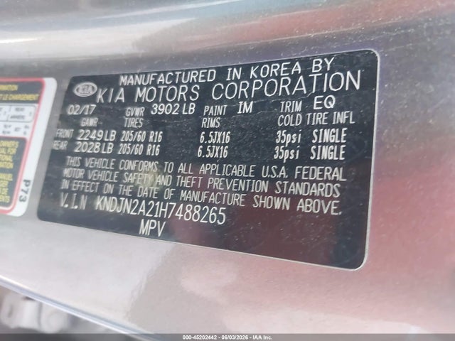 Aukcja sprzedaży 2017 Kia Soul, vin: KNDJN2A21H7488265, numer aukcji: 45202442