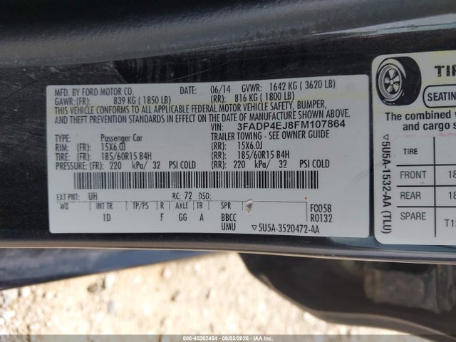 Aukcja sprzedaży 2015 Ford Fiesta Se, vin: 3FADP4EJ8FM107864, numer aukcji: 45202454