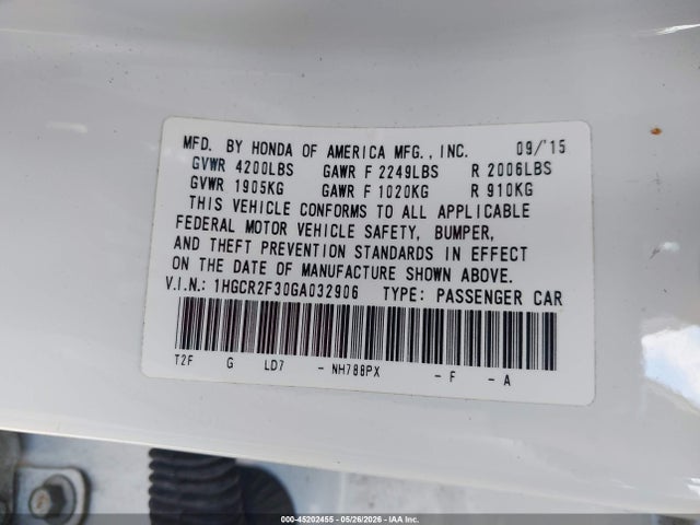 1HGCR2F30GA032906 Honda ACCORD LX