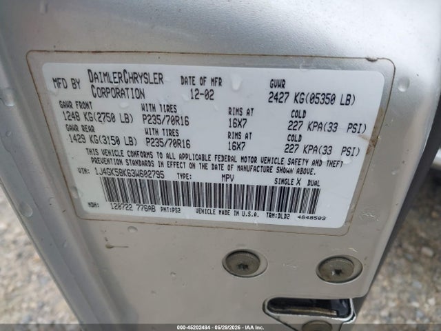 2003 Jeep Liberty Limited მანქანა იყიდება აუქციონზე, vin: 1J4GK58K63W602795, აუქციონის ნომერი: 45202484