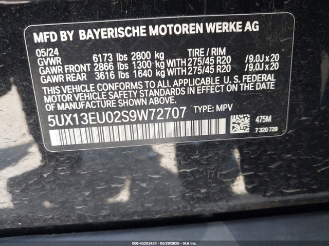 Aukcja sprzedaży 2025 Bmw X5 Sdrive40i, vin: 5UX13EU02S9W72707, numer aukcji: 45202494