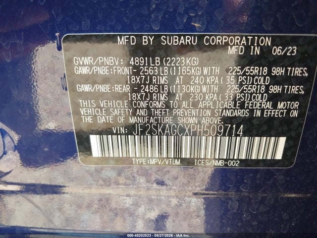 Aukcja sprzedaży 2023 Subaru Forester Sport, vin: JF2SKAGCXPH509714, numer aukcji: 45202523