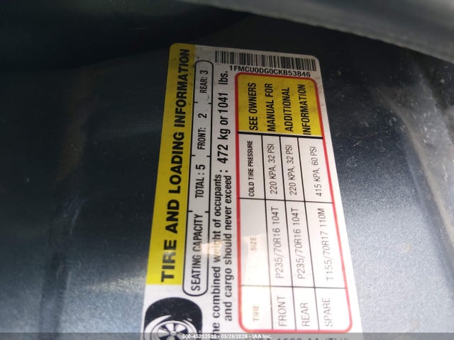 45202535 :رقم المزاد ، 1FMCU0DG0CKB53846 vin ، 2012 Ford Escape Xlt مزاد بيع