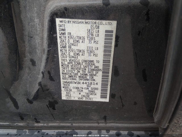 Продаж на аукціоні авто 2008 Nissan Frontier Se, vin: 1N6AD07W58C445814, номер лоту: 45202537