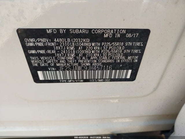 Aukcja sprzedaży 2018 Subaru Forester 2.5i Touring, vin: JF2SJAWC9JH457116, numer aukcji: 45202538