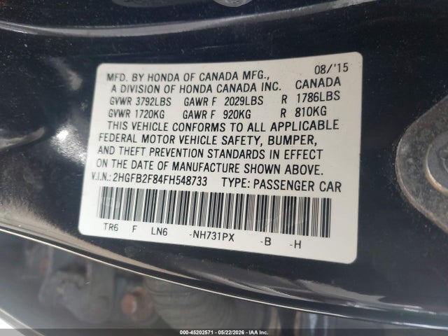 Продаж на аукціоні авто 2015 Honda Civic Ex, vin: 2HGFB2F84FH548733, номер лоту: 45202571