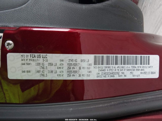 Aukcja sprzedaży 2017 Dodge Grand Caravan Gt, vin: 2C4RDGEGXHR593782, numer aukcji: 45202579