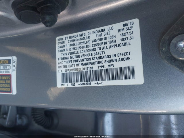 Продажа на аукционе авто 2020 Honda Cr-v Awd Ex-l, vin: 7FARW2H80LE015118, номер лота: 45202580