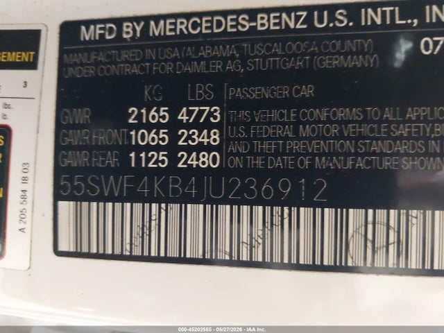 Aukcja sprzedaży 2018 Mercedes-benz C 300 4matic, vin: 55SWF4KB4JU236912, numer aukcji: 45202585