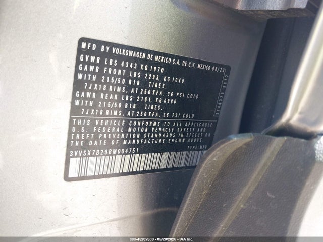 2024 Volkswagen Taos 1.5t Se მანქანა იყიდება აუქციონზე, vin: 3VVSX7B29RM004751, აუქციონის ნომერი: 45202600