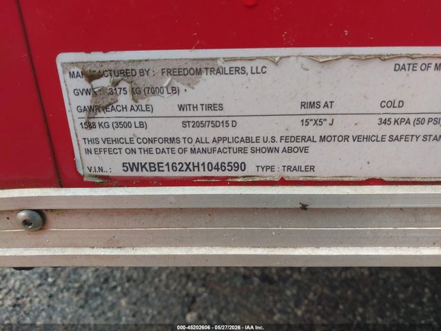 Auction sale of the 2017 Freedom Other, vin: 5WKBE162XH1046590, lot number: 45202606