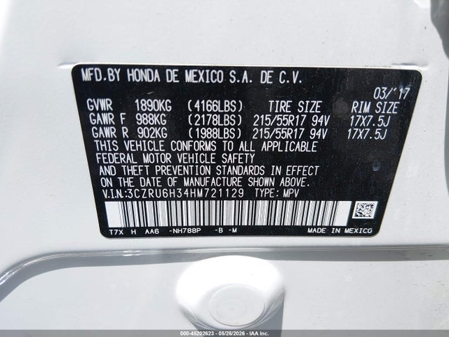 Aukcja sprzedaży 2017 Honda Hr-v Lx, vin: 3CZRU6H34HM721129, numer aukcji: 45202623