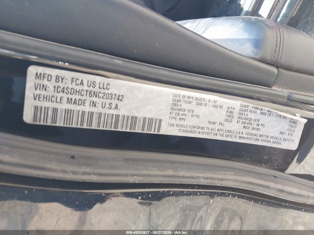 Продажа на аукционе авто 2022 Dodge Durango R/t Plus Rwd, vin: 1C4SDHCT6NC203742, номер лота: 45202627