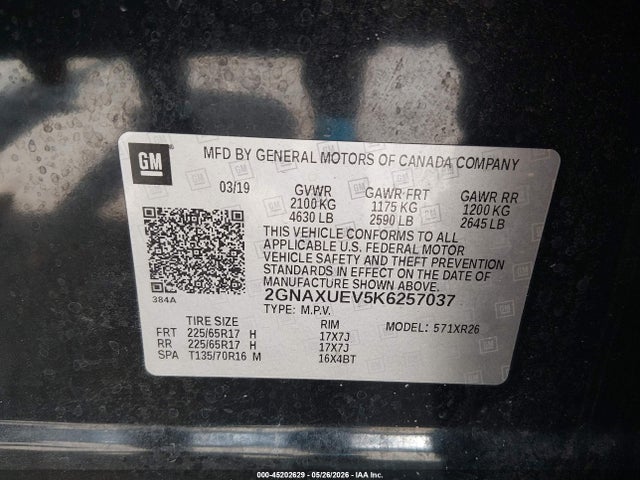 2GNAXUEV5K6257037 Chevrolet EQUINOX LT