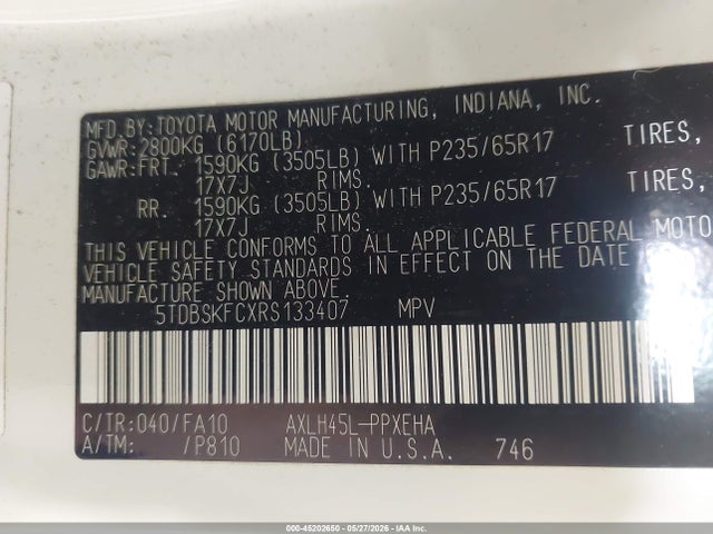 Продаж на аукціоні авто 2024 Toyota Sienna Le, vin: 5TDBSKFCXRS133407, номер лоту: 45202650